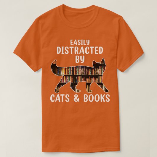 Cat & Book Lover Lover Leicht abgelenkt von Katzen T-Shirt (Design vorne)