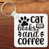 "Cat Books and Coffee" Cute Typography Schlüsselanhänger (Vorderseite)