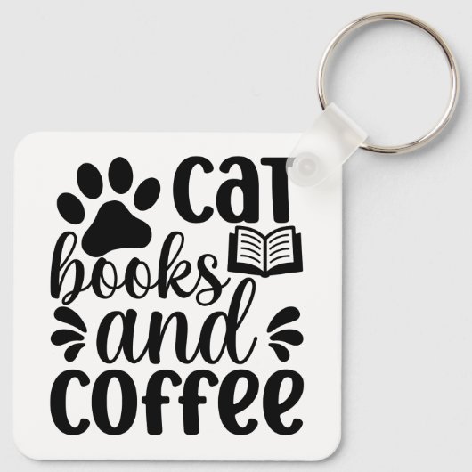 "Cat Books and Coffee" Cute Typography Schlüsselanhänger (Rückseite)