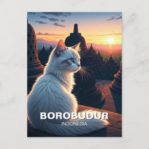 Cat Borobudur Indonesia Sunset Postkarte