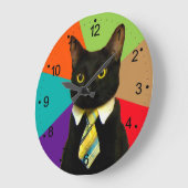 Cat-Boss in der Krawatte Große Wanduhr (Winkel)