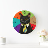 Cat-Boss in der Krawatte Große Wanduhr (Zuhause)