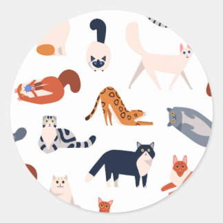 Cat Breeds Pattern Runder Aufkleber