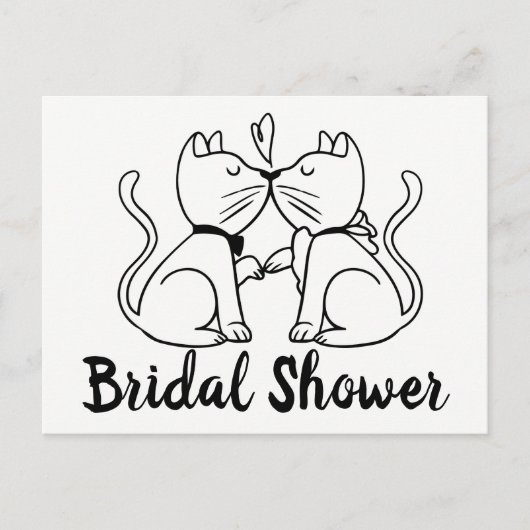 Cat Bridal Dusche Einladung Schwarz-weiß modern (Vorderseite)