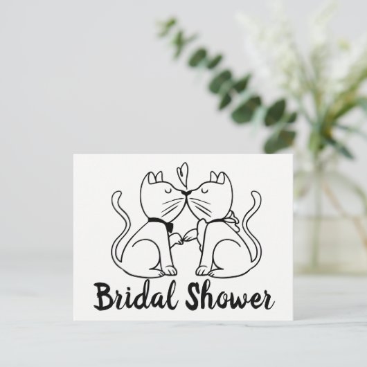 Cat Bridal Dusche Einladung Schwarz-weiß modern (Stehend Vorderseite)