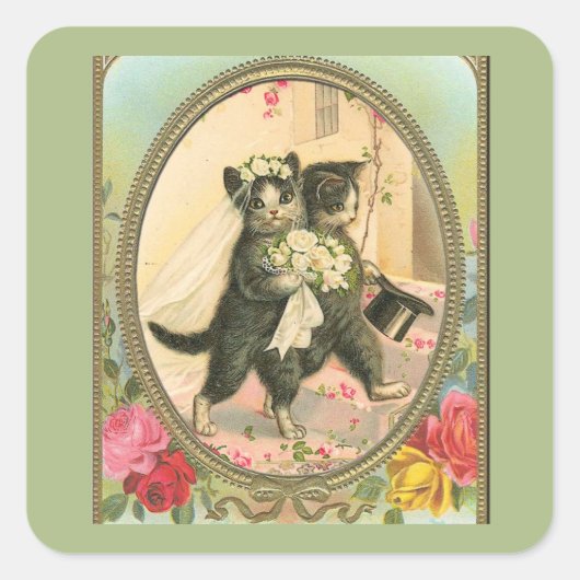 Cat Bride and Groom Wedding Day Quadratischer Aufkleber (Vorderseite)
