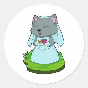Cat Bride Blume Hochzeit Runder Aufkleber