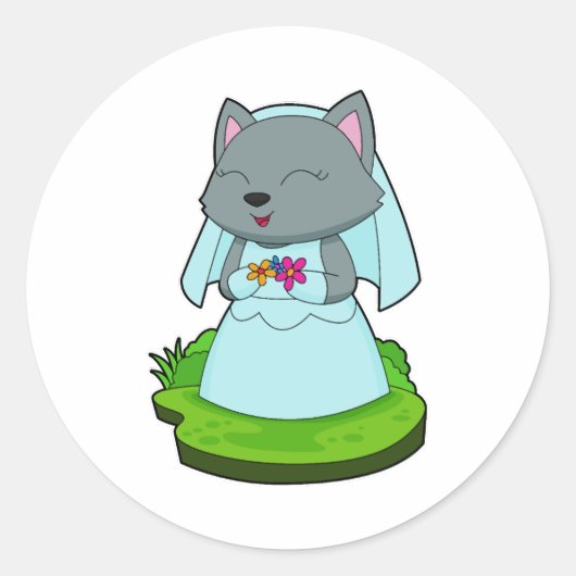 Cat Bride Blume Hochzeit Runder Aufkleber (Vorderseite)