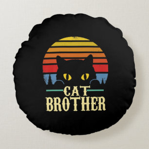 Cat Brother Vintag Achtziges Retro T - Shirt Rundes Kissen
