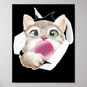 Cat Bubble Gum Niedlich Feline Poster