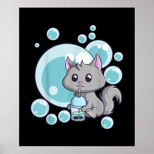 Cat Bubble Tee-Geschenk | Witziges Boba Tee Katzen Poster (Vorne)