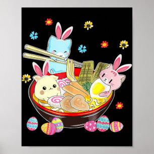 Cat Bunny Ears Ramen Kawaii Ostertag Anime Lover Poster