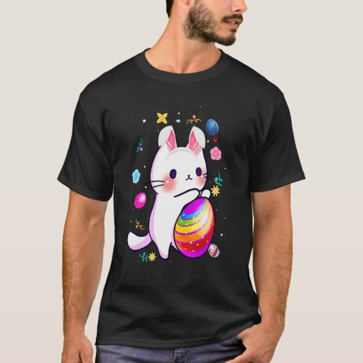 Cat Bunny Rabbit Ostereier Korb Eierjagd Co T-Shirt (Vorderseite)