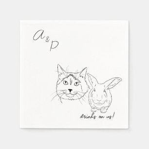 Cat & Bunny Wedding Cocktail Napkins Serviette