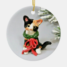 Cat Calico Holiday Keramik Ornament
