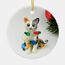 Cat Calico Tabby Holiday Keramik Ornament Obelisk