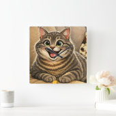 Cat caricature quadratische wanduhr (Zuhause)