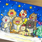 Cat Carol Singers Postcard Funny und Niedlich Postkarte