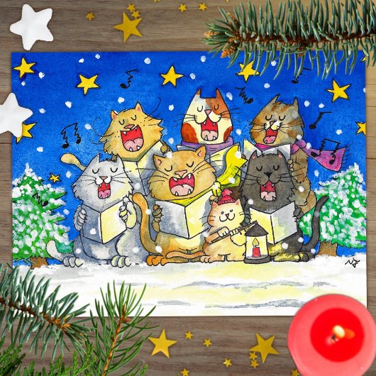 Cat Carol Singers Postcard Funny und Niedlich Postkarte