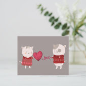 Cat Cartoon Couple Postkarte (Stehend Vorderseite)