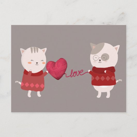 Cat Cartoon Couple Postkarte (Vorderseite)