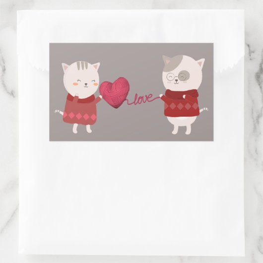 Cat Cartoon Couple Rechteckiger Aufkleber (Tasche)