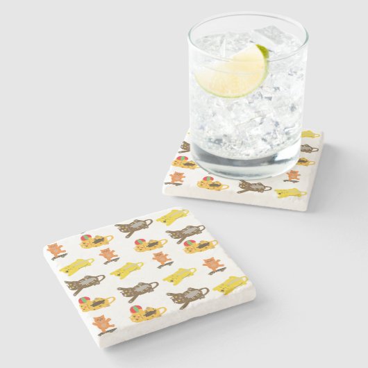 Cat Cartoon Muster Untersetzer (Seitenansicht)