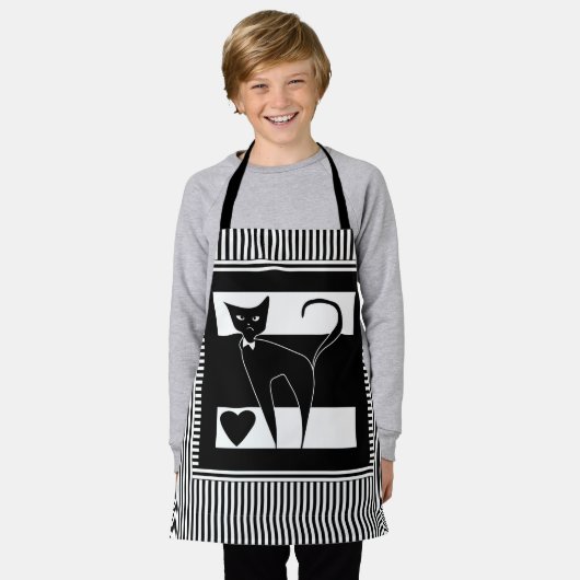 Cat Cartoon Tier stilvoll Schwarz-weiß modern stri Schürze (Getragen)