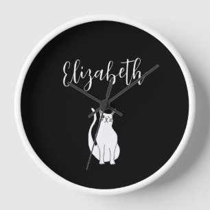 Cat Cartoon Zeichnend Schwarz-weiß Winking Kitty Uhr