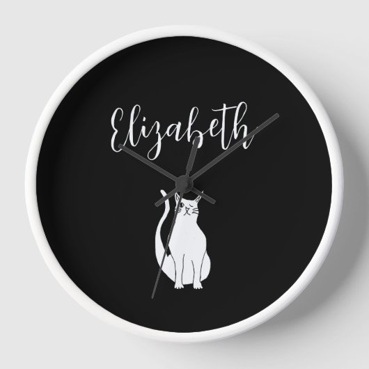 Cat Cartoon Zeichnend Schwarz-weiß Winking Kitty Uhr (Vorderseite)