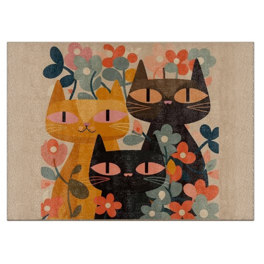 Cat Cat Cat Cutting Board, Glas Cutting Board Schneidebrett (Vorderseite)