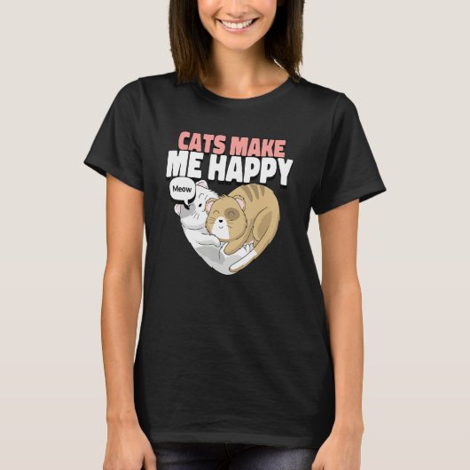 Cat Cat make me happy Cute cats cuddling in heart T-Shirt (Vorderseite)