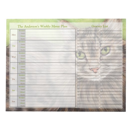Cat Cat Weekly Personalisiert Menu Plan Notepad Notizblock (Vorderseite)
