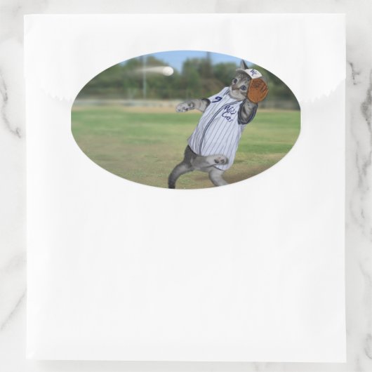 Cat Catcher im Outfield! Ovaler Aufkleber (Tasche)