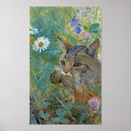 Cat Caught a Bird, Bruno Liljefors Poster (Vorne)