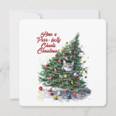 Cat Chaos Weihnachtsbaum Design Wasserfarbe Einladung (Vorderseite)