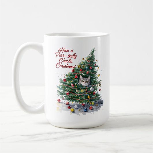 Cat Chaos Weihnachtsbaum Design Wasserfarbe Kaffeetasse (Links)