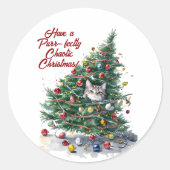 Cat Chaos Weihnachtsbaum Design Wasserfarbe Runder Aufkleber (Vorderseite)