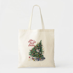 Cat Chaos Weihnachtsbaum Design Wasserfarbe Tragetasche