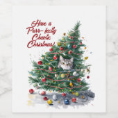 Cat Chaos Weihnachtsbaum Design Wasserfarbe Weinetikett (Einzelnes Label)