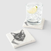 Cat Charcoal Steinuntersetzer (Seitenansicht)