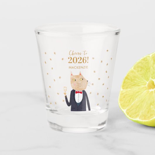 Cat Cheers to 2026 New Year Personalized Name Schnapsglas (Vorderseite)