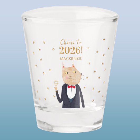 Cat Cheers to 2026 New Year Personalized Name Schnapsglas