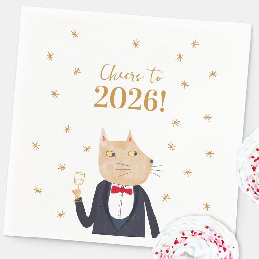 Cat Cheers to 2026 New Year Serviette