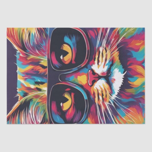 Cat Chic: Farbenfrohe Pop Kunst Katze in Sonnenbri Seidenpapier (Vorderseite)