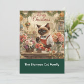 Cat Christmas Blume durch Blumenpapier Feiertagskarte (Stehend Vorderseite)