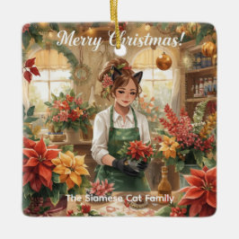 Cat Christmas Blume durch Blumenpapier Keramikornament