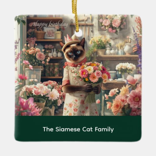 Cat Christmas Blume durch Blumenpapier Keramikornament (Vorderseite)