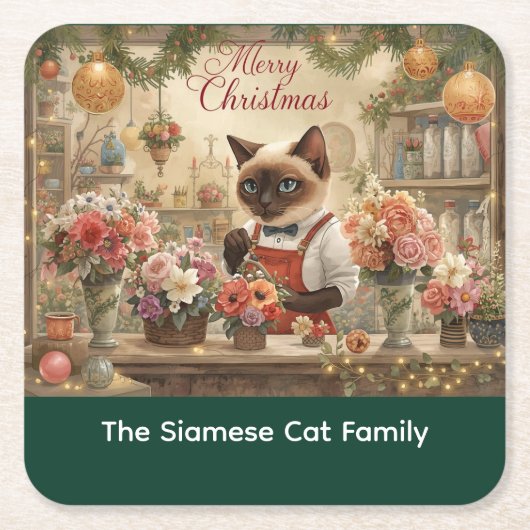 Cat Christmas Blume durch Blumenpapier Rechteckiger Pappuntersetzer (Vorderseite)