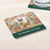 Cat Christmas Blume durch Blumenpapier Rechteckiger Pappuntersetzer (angewinkelt)